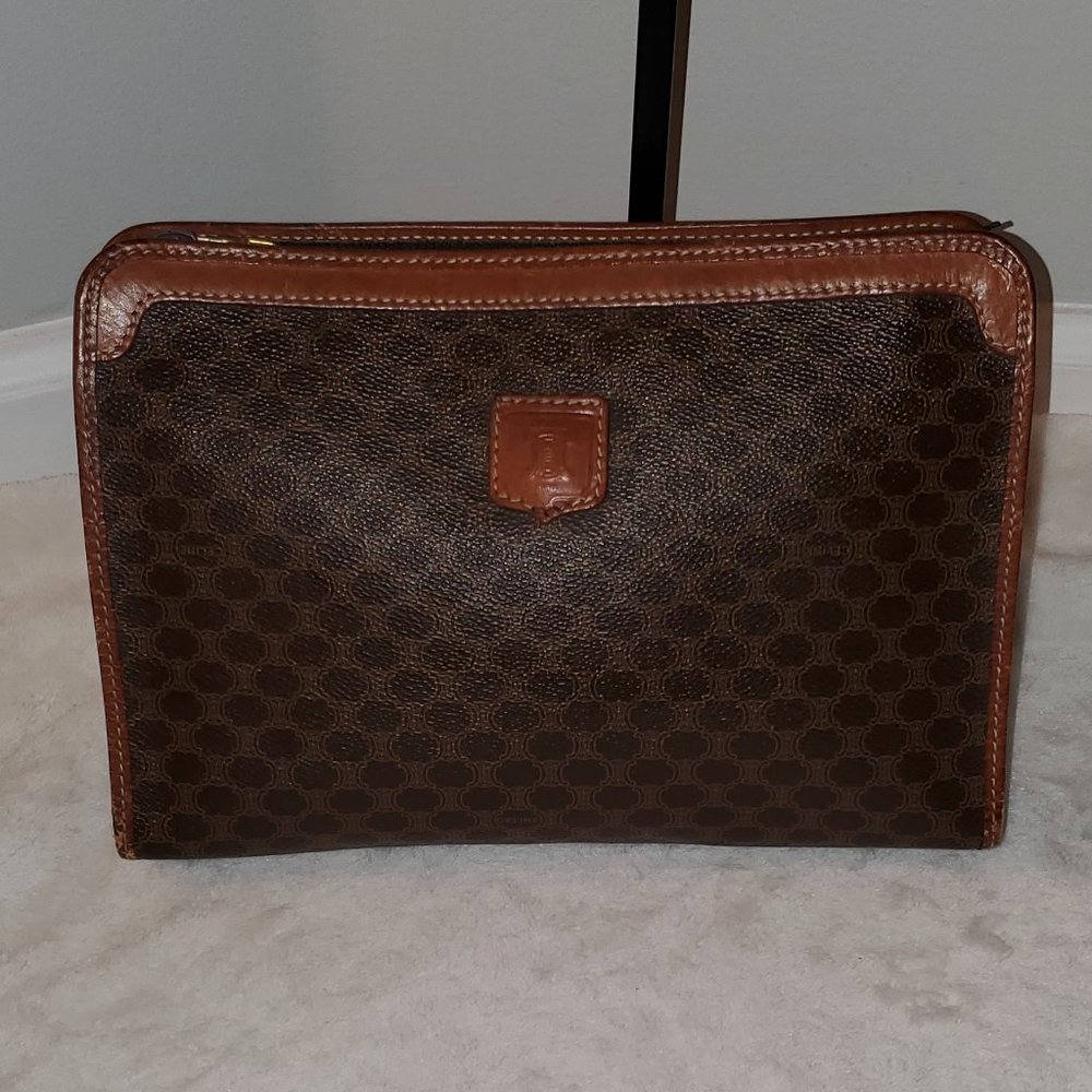 CELINE Vintage Brown Macadam Cosmetic Pouch / Clutch